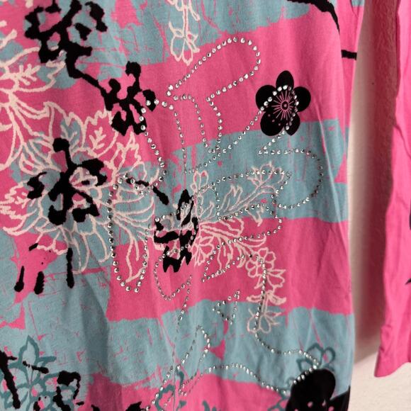 Christian Audigier Crystal Rock Y2K Shirt Womens Small Tokyo Sun Cherry Blossom - Picture 9 of 16